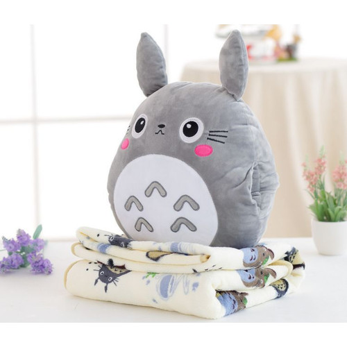 Bộ chăn gối 3 trong 1 totoro cao cấp chăn hoạt hình (Xám)