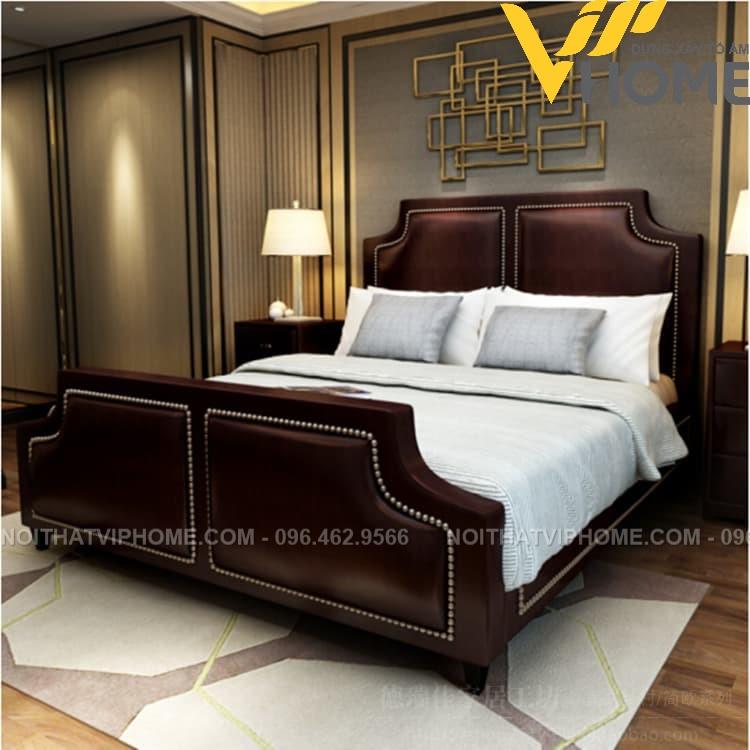 Giường ngủ bọc da nhập khẩu phong cách tân cổ điển đẹp GBD-00082