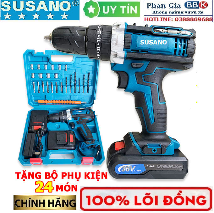 [LOẠI 1] Máy khoan pin SUSANO 36V 3 chức năng- Tặng bộ phụ kiện 24 chi tiết, Lõi đồng, Máy bắn vít cầm tay