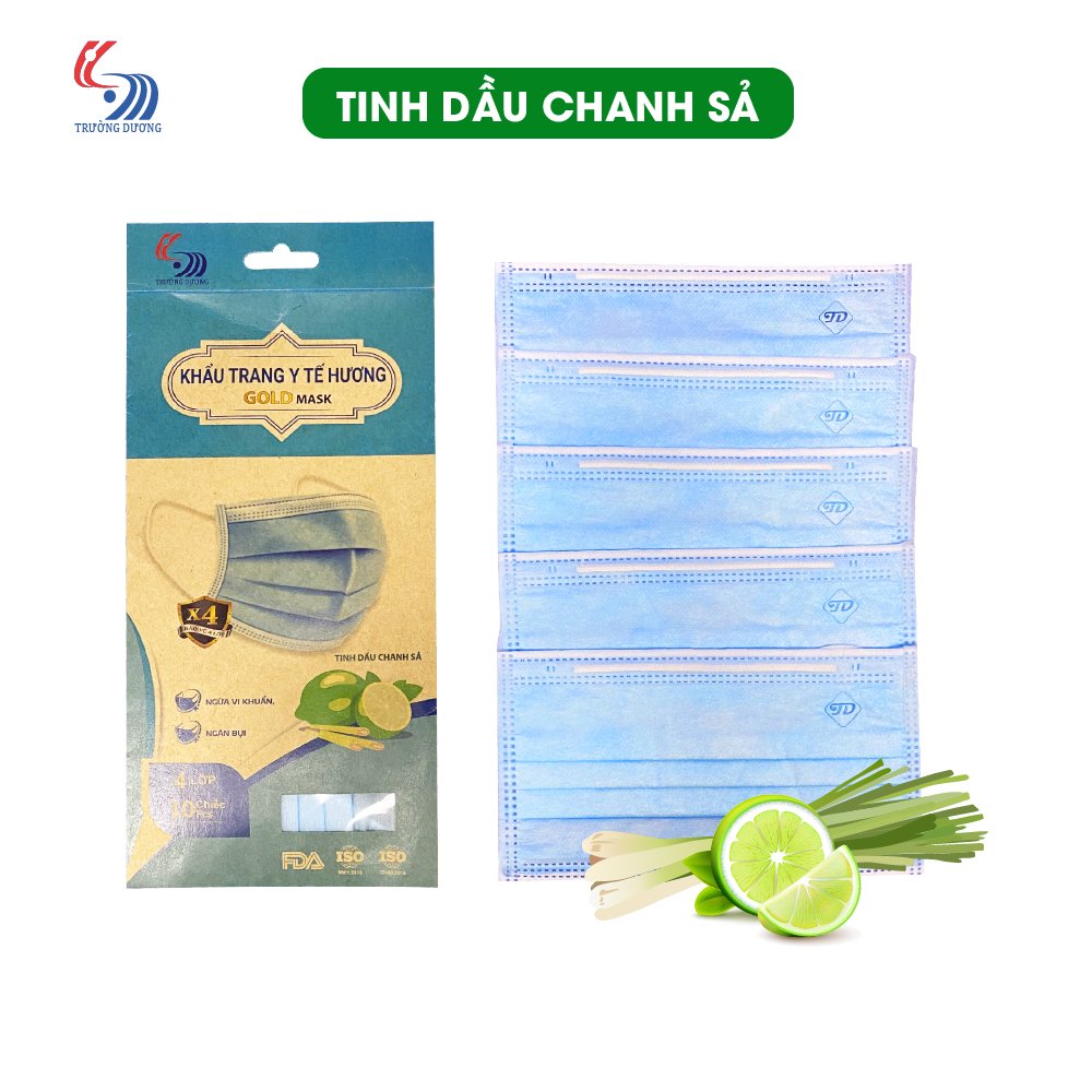 Khẩu trang y tế hương tinh dầu Chanh Sả 4 lớp Gold Mask - Túi 10 cái