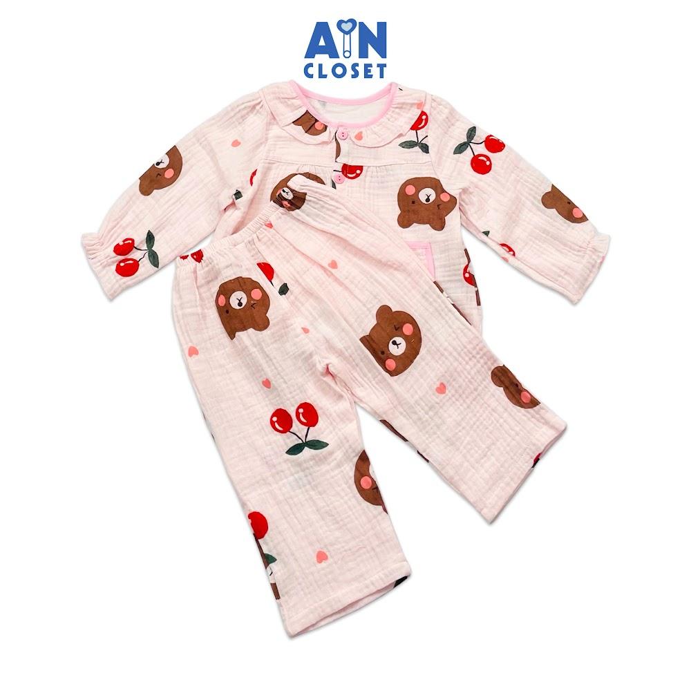 Bộ quần áo dài bé gái họa tiêt Gấu Cherry xô muslin - AICDBG7TWAW8 - AIN Closet