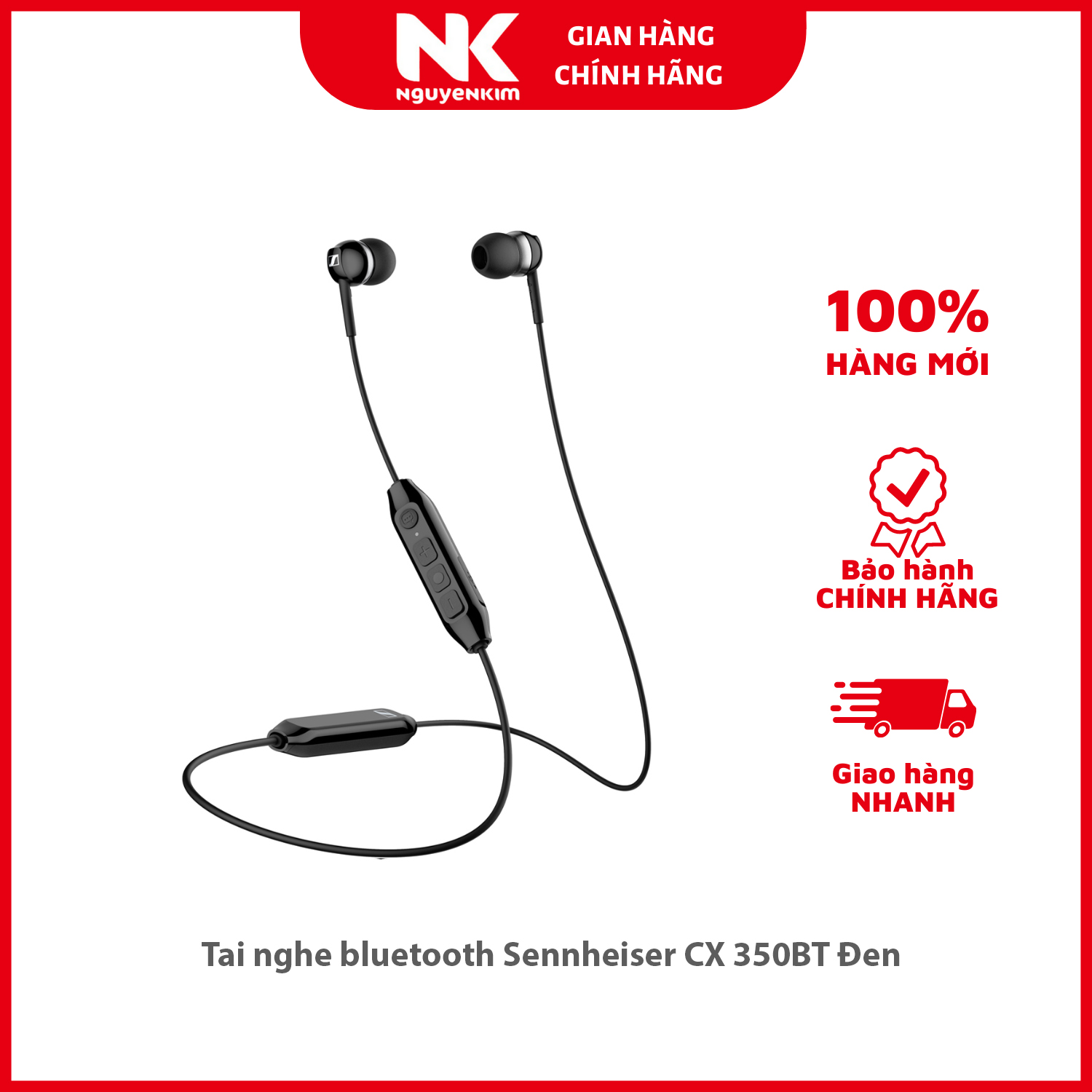 Tai nghe bluetooth Sennheiser CX 350BT Đen - Hàng Chính Hãng