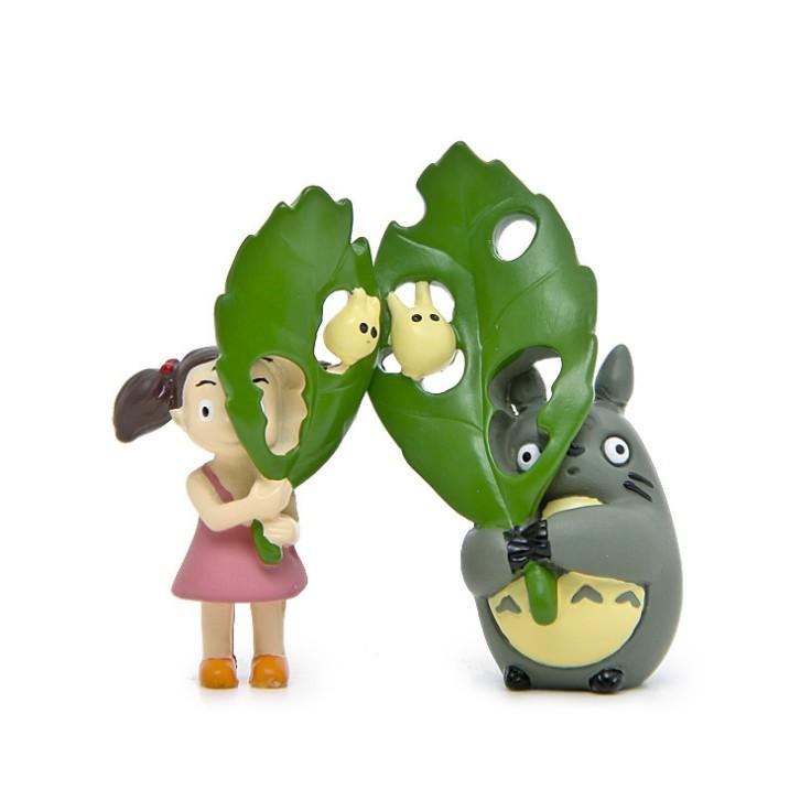 KHO-HN * Mô hình Tiểu Mei che lá với Chibi Totoro dùng trang trí tiểu cảnh, làm móc khóa, DIY