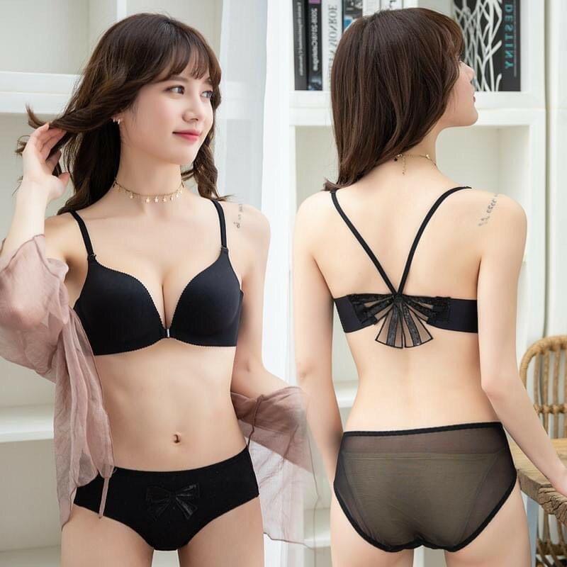 Set đồ lót nữ ️️ Bộ đồ lót su non cài trước không gọng - Áo chip nâng đẩy nơ lưng điệu đà