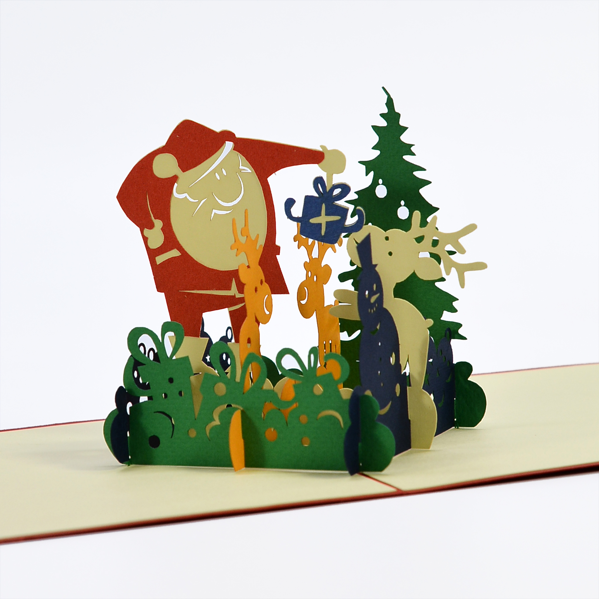 Thiệp 3D handmade Santa Clause &amp; Reindeer - Ông già Noel cùng chú Tuần lộc size 15x15cm CN111