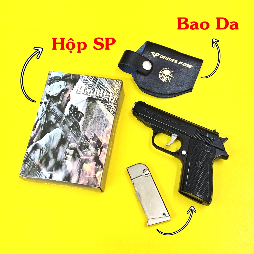 Hột quẹt bật lửa khè hình súng M9 3IN1 có bao da size 13cm - MÀU ĐEN