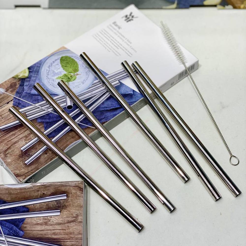 Bộ ống hút thẳng WMF Baric Cromargan 6 chiếc, kèm cọ rửa, cao 18cm hàng chính hãng