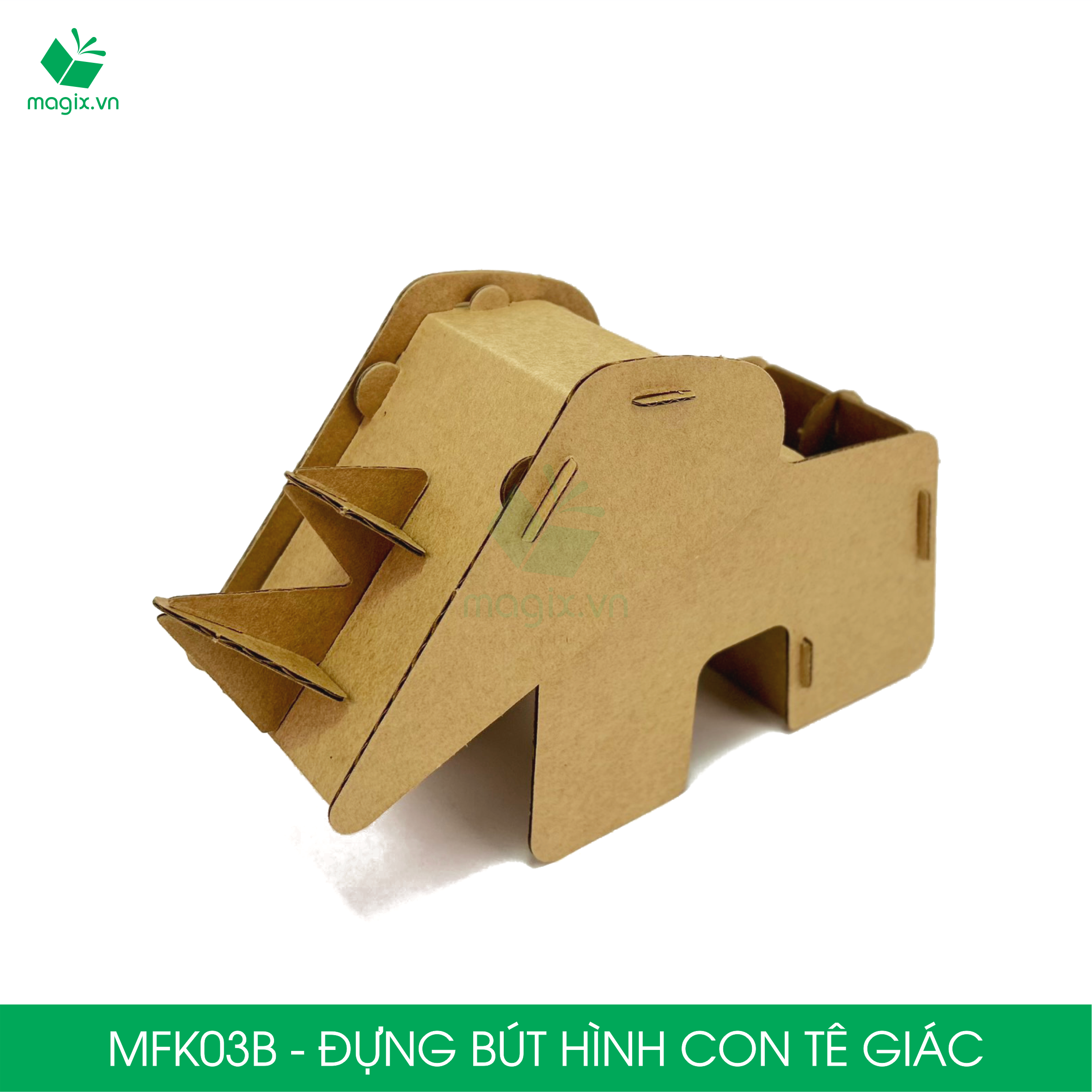 MFK03B - Đựng bút lắp ráp hình con tê giác, đồ đựng bút hình thú bằng giấy carton siêu cứng