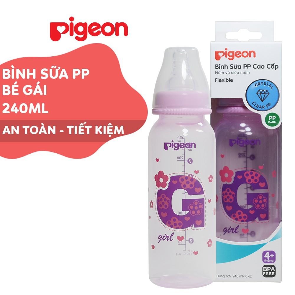 Bình sữa cổ hẹp PP cao cấp bé gái Pigeon 120ml/ 240ml
