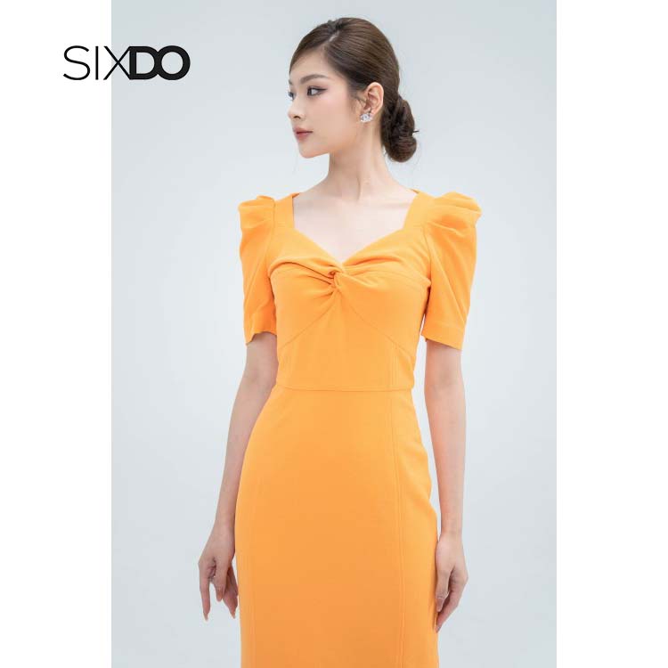 Đầm cổ V nhún ngực tay bồng trẻ trung SIXDO