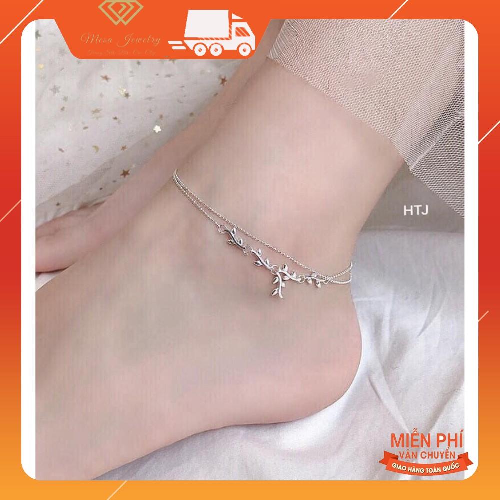 LẮC CHÂN NỮ BẠC Ý CAO CÂP - LẮC CHÂN DÂY ĐÔI TUA LÁ