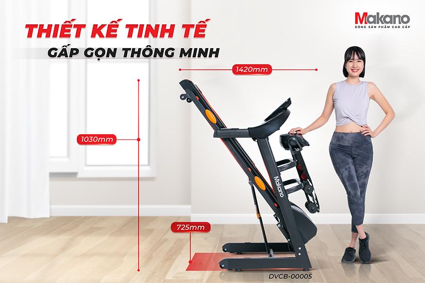 Máy Chạy Bộ Tại Nhà Makano DVCB-00005 Gấp Gọn, Máy Chạy Bộ Theo Dõi Sức Khỏe Khung Chắc Chắn