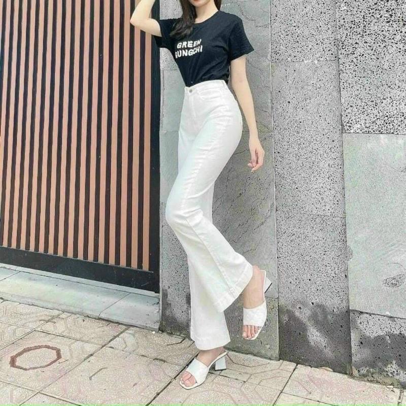 Quần Jeans ống Loe Dài Trắng Đen Co Giãn