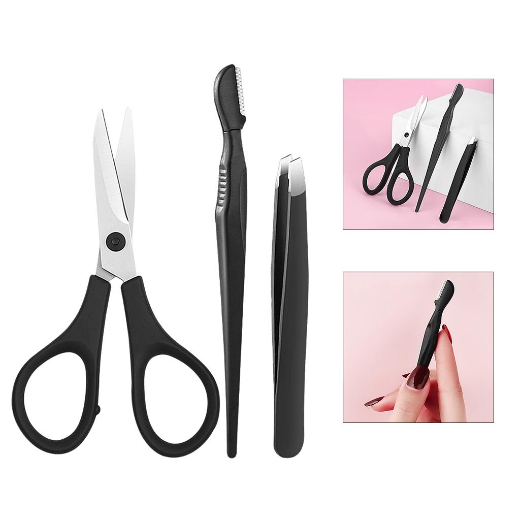 Portable 3pcs/set Eyebrow  Kit Slant Tip Tweezers for Women Trimming