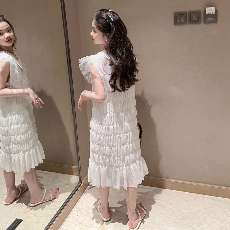 CHENGRUI Cô gái mùa hè chiffon rắn màu đầm 2023 trung bình trẻ em phong cách phương Tây thời trang mùa hè váy công chúa thời trang trẻ em