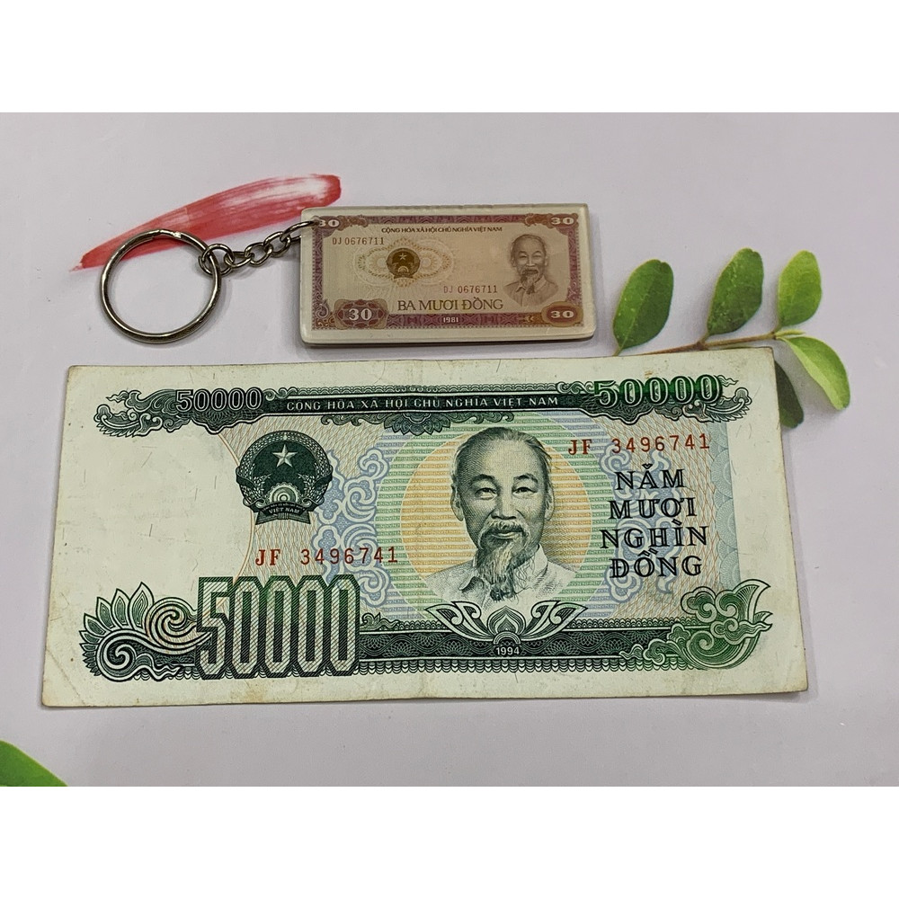 Tờ tiền 50 ngàn giấy xưa màu xanh lá - thời bao cấp [TIỀN XƯA THẬT 100% - TIỀN ĐẸP] tặng kèm móc khóa hình tiền xưa