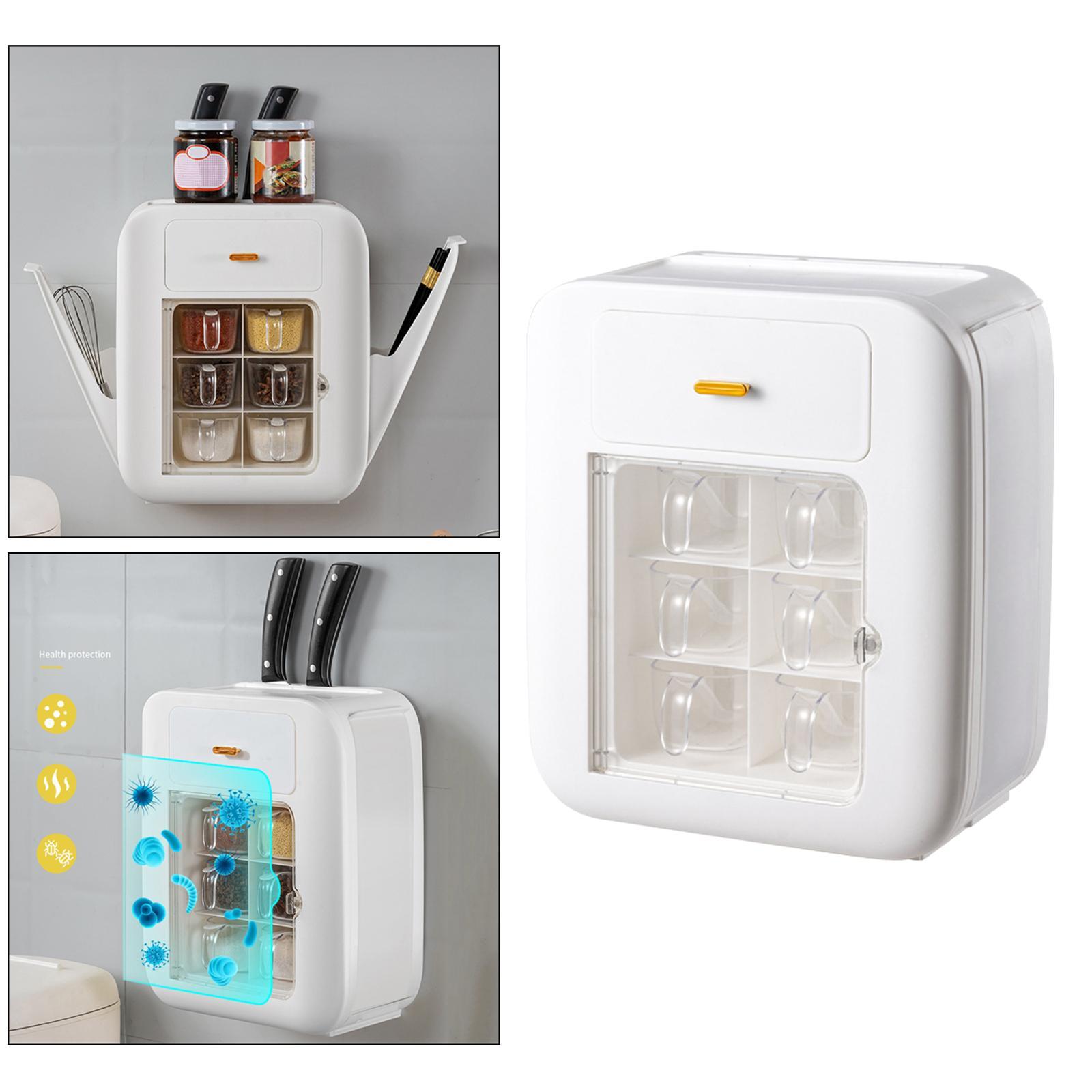 Wall Mount Spice Rack Seasoning Storage Box Kitchen Organizer Rack White