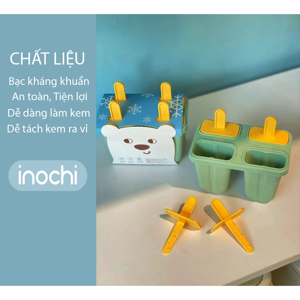 Khuôn làm kem 4 ô kari nhựa nguyên sinh an toàn không mùi,hàng chuẩn Nhật (Tặng kèm Sticker) - INOCHI