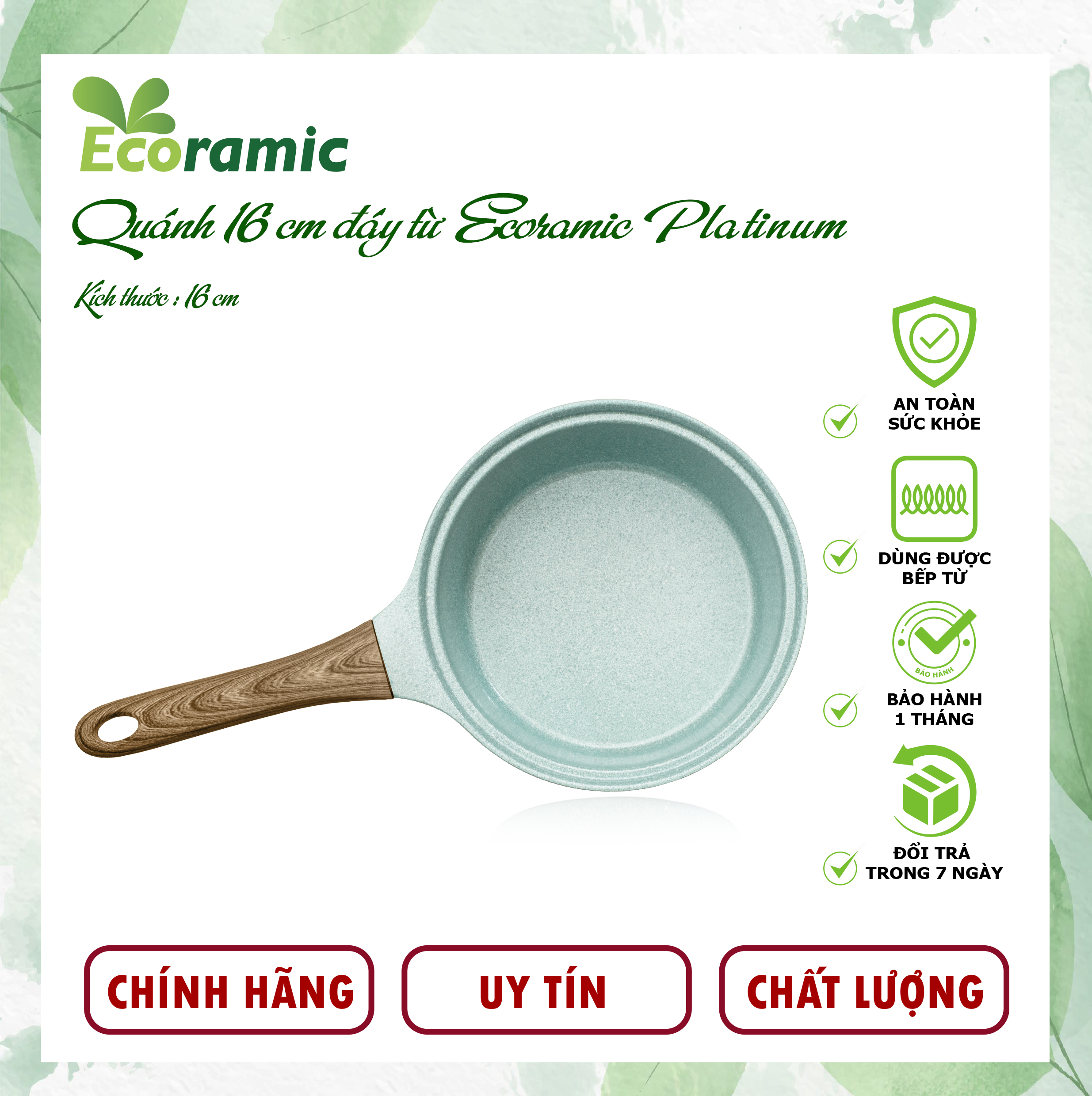 Nồi Chống Dính Ecoramic Platinum Vân Đá Đáy Từ Chính Hãng Cao Cấp, Siêu Bền, Dùng cho mọi loại bếp từ, Bảo hành sản phẩm 2 tháng