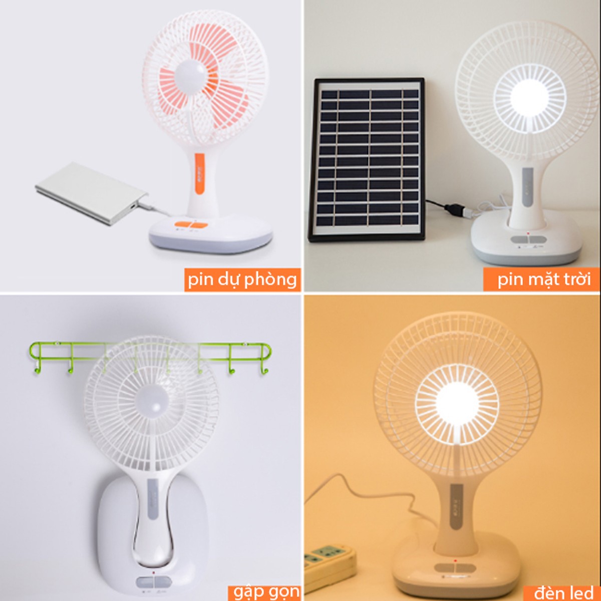 Quạt Sạc Tích Điện Mini Có Đèn LED Tiện Lợi Nhỏ Gọn - Hàng chính hãng