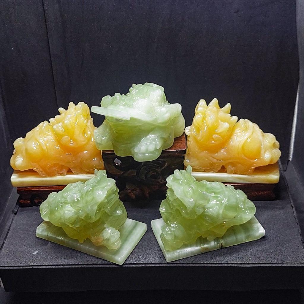 Combo Tỳ Hưu Phong Thủy + Cóc Ngậm Tiền Đá Ngọc Hoàng Long - Dài 10cm