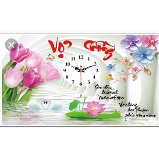 Tranh thêu chữ thập đồng hồ Vợ chồng 59x37cm - chưa thêu