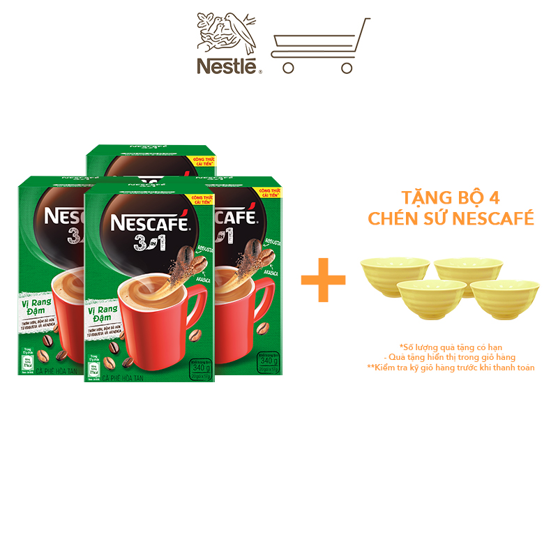 Combo 4 hộp cà phê NESCAFÉ 3IN1 VỊ RANG ĐẬM - công thức cải tiến (Hộp 20 gói x 16g)