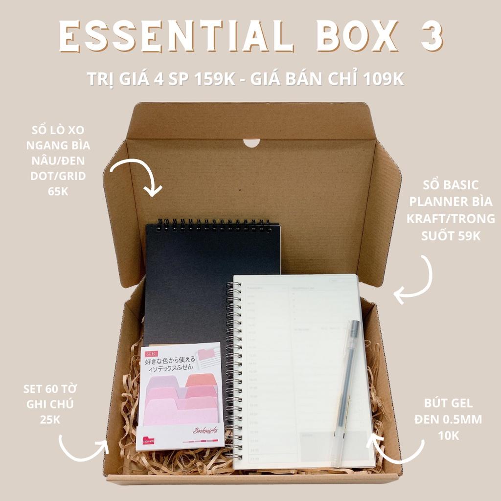 Essential Box Ver. 3 - Stationery Gift Box, Sổ Basic Planner Lên Kế Hoạch, Sổ Dot Grid, Note Ghi Chú, Bút Gel Đen 0.5mm