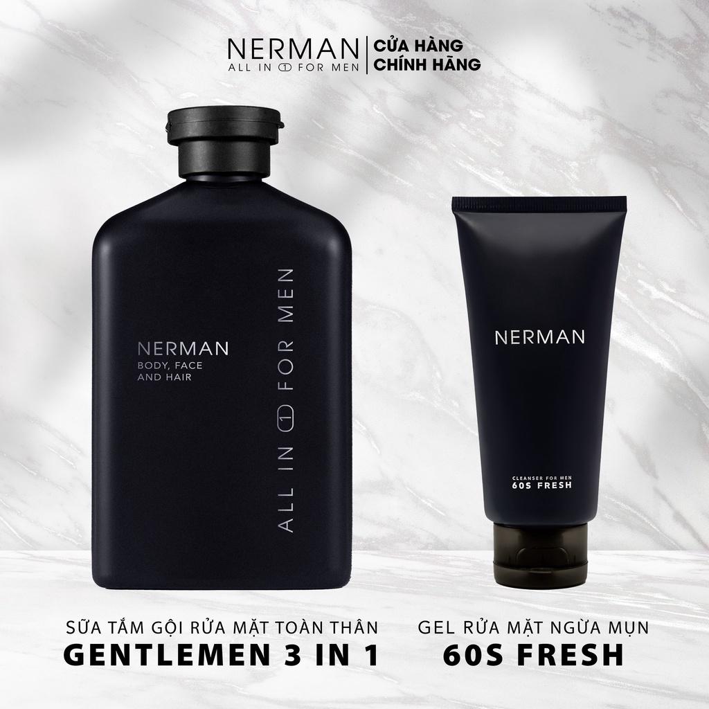 Combo Manly Nerman - Sữa tắm gội hương nước hoa cao cấp 350ml & Gel rửa mặt ngừa mụn 100ml