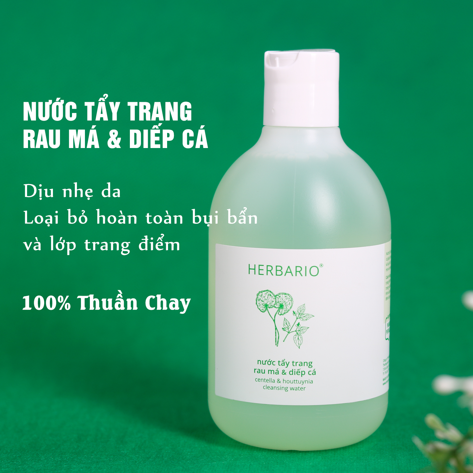 Nước tẩy trang Rau Má &amp; Diếp Cá Herbario 300ml da dầu, da mụn