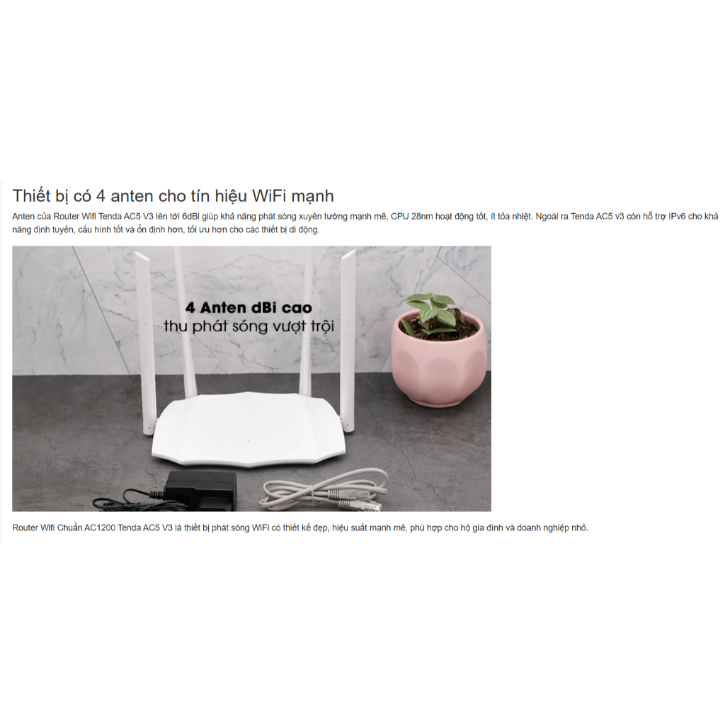 Bộ phát wifi Tenda AC5 chuẩn AC1200Mbps - Hàng chính hãng