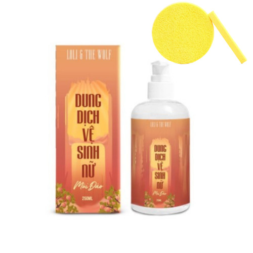 Dung dịch vệ sinh nữ mùi đào thơm mát thành phần tự nhiên chai 250ml  - LOLI &amp; THE WOLF, Tặng Kèm Mút Rửa Mặt