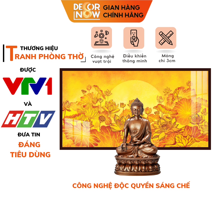 Đèn Hào Quang Phật In Tranh Trúc Chỉ NGANG DECORNOW, Trang Trí Ban Thờ, Gia Tiên, Tượng Phật DCN-26