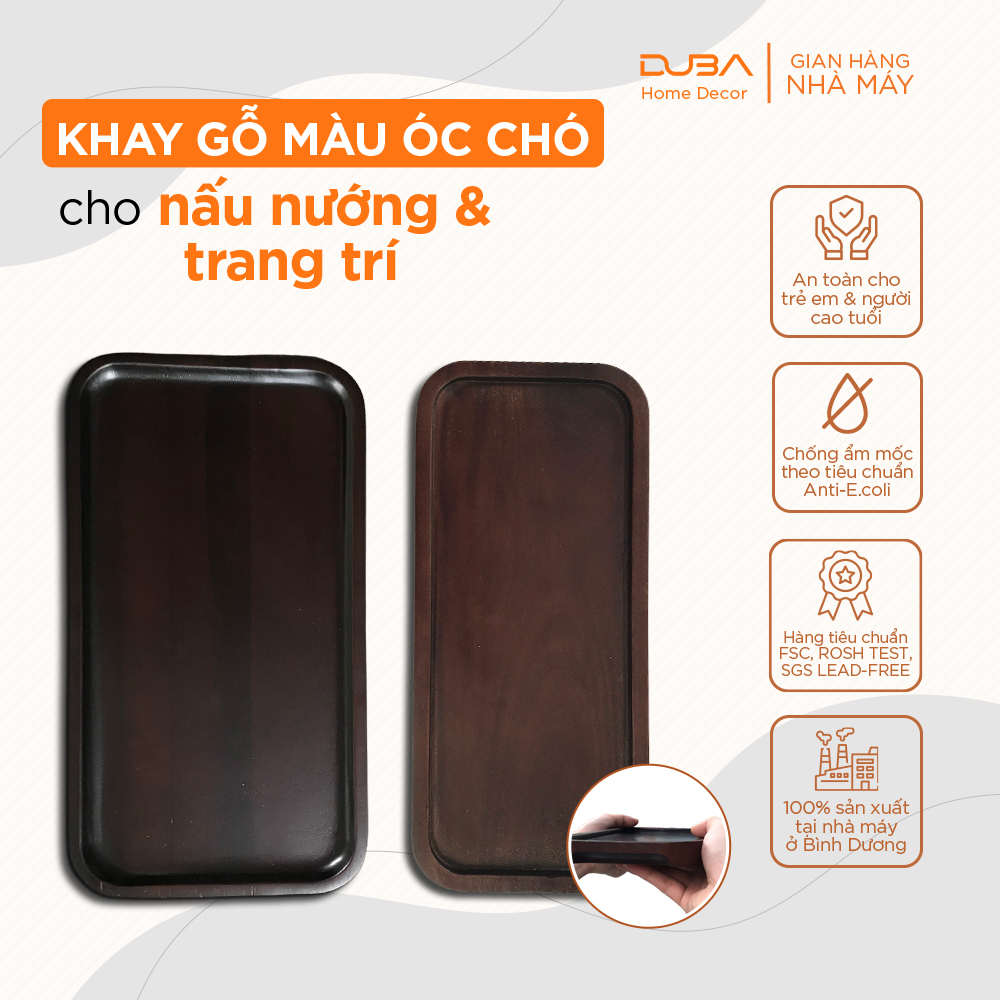 Khay trà gỗ, thớt gỗ decor, đĩa trang trí màu óc chó chuẩn an toàn xuất khẩu - chính hãng DUBA