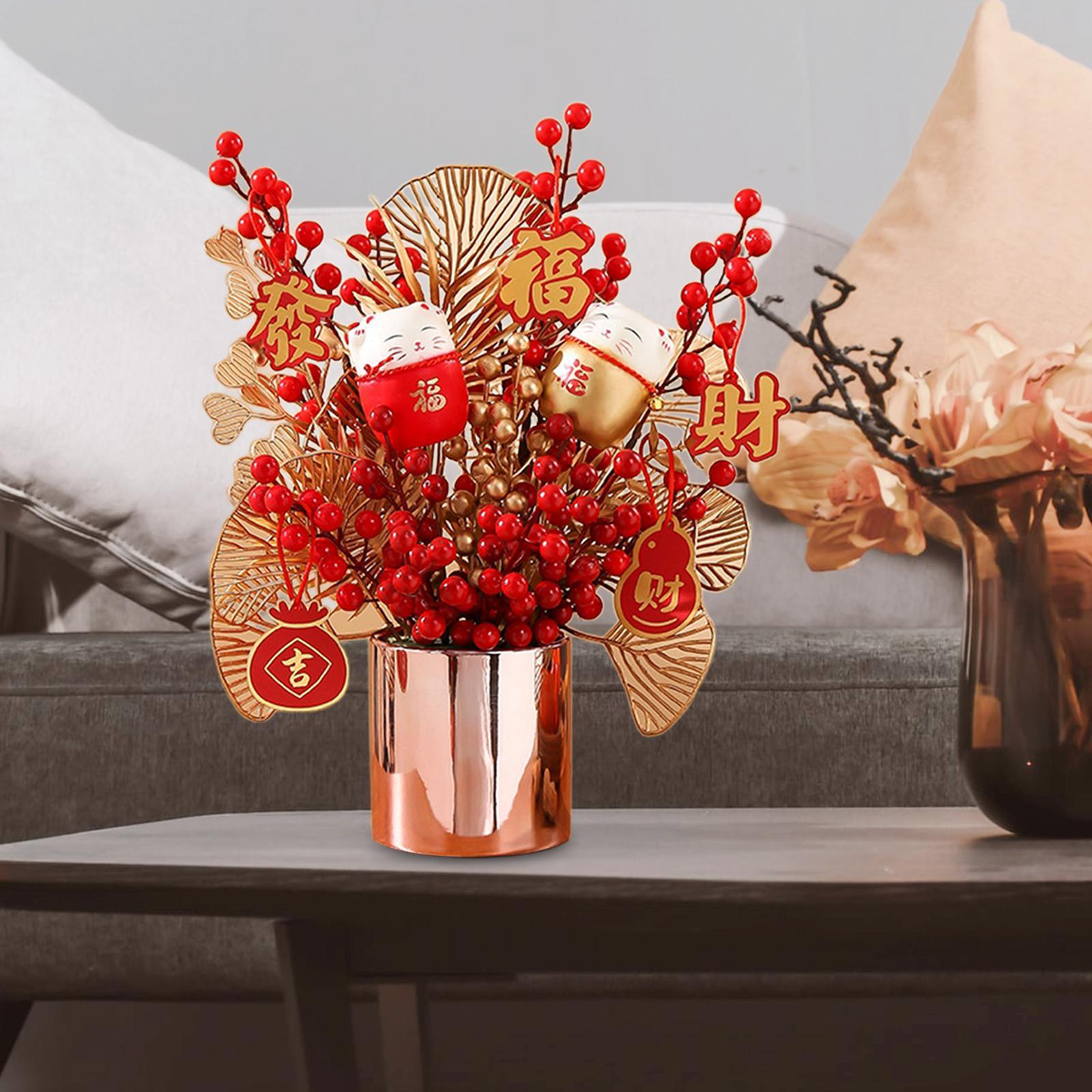 2Pcs Artificial Potted Flower Bonsai Hotel New Year  Indoor