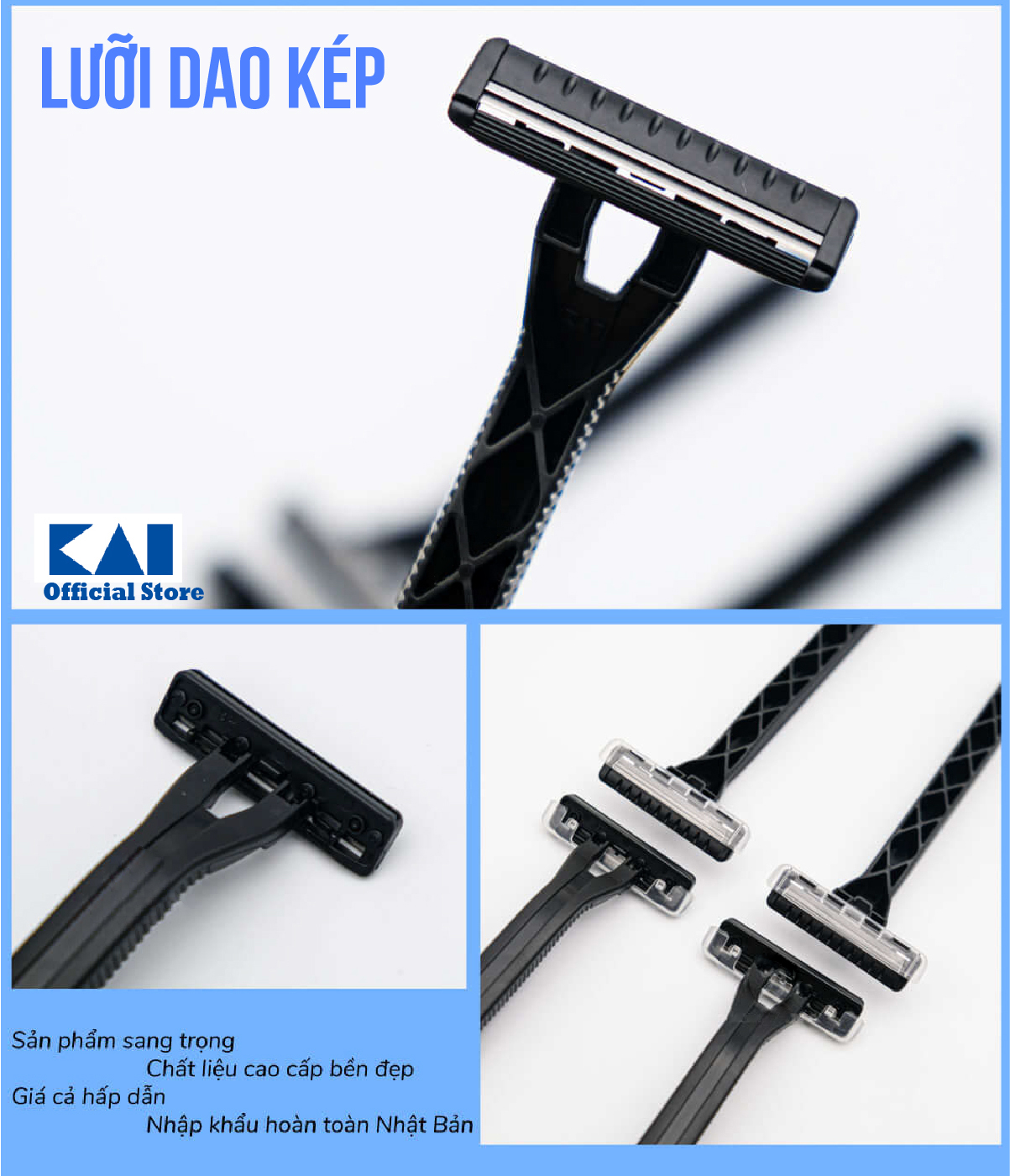 Dao cạo râu cao cấp Nhật LUF-20P bộ 20 chiếc (màu đen)