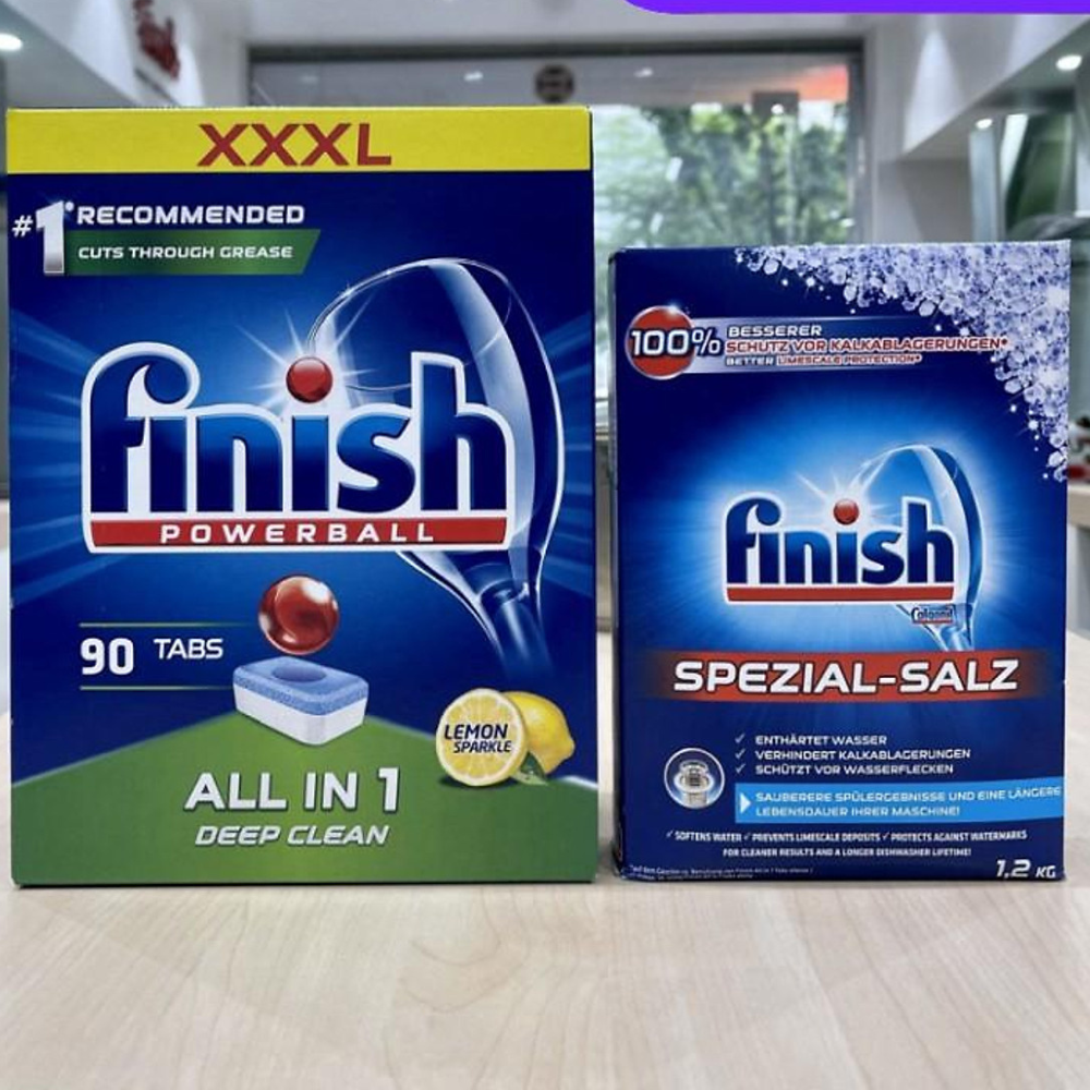 COMBO FINISH: Viên rửa bát All in one 90 viên + Muối 1,2kg