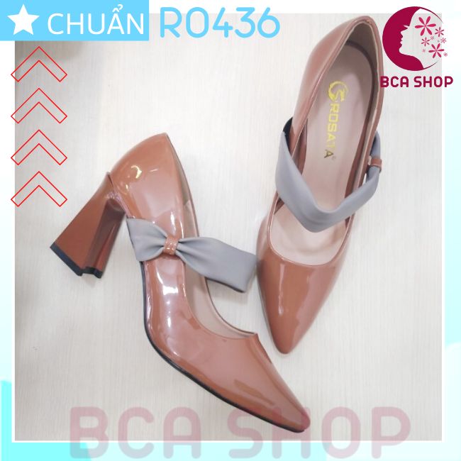 Giày cao gót nữ 7p RO436 ROSATA tại BCASHOP bít mũi đế vuông mũi nhọn quai thun phối màu - màu nâu bò phối quai xám