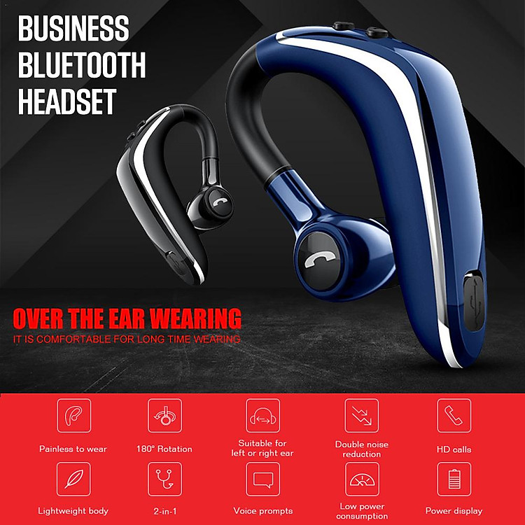 Tai Nghe Bluetooth 5.0 Không Dây Móc Vành Tai Chống Nước IPX4-Hàng chính hãng