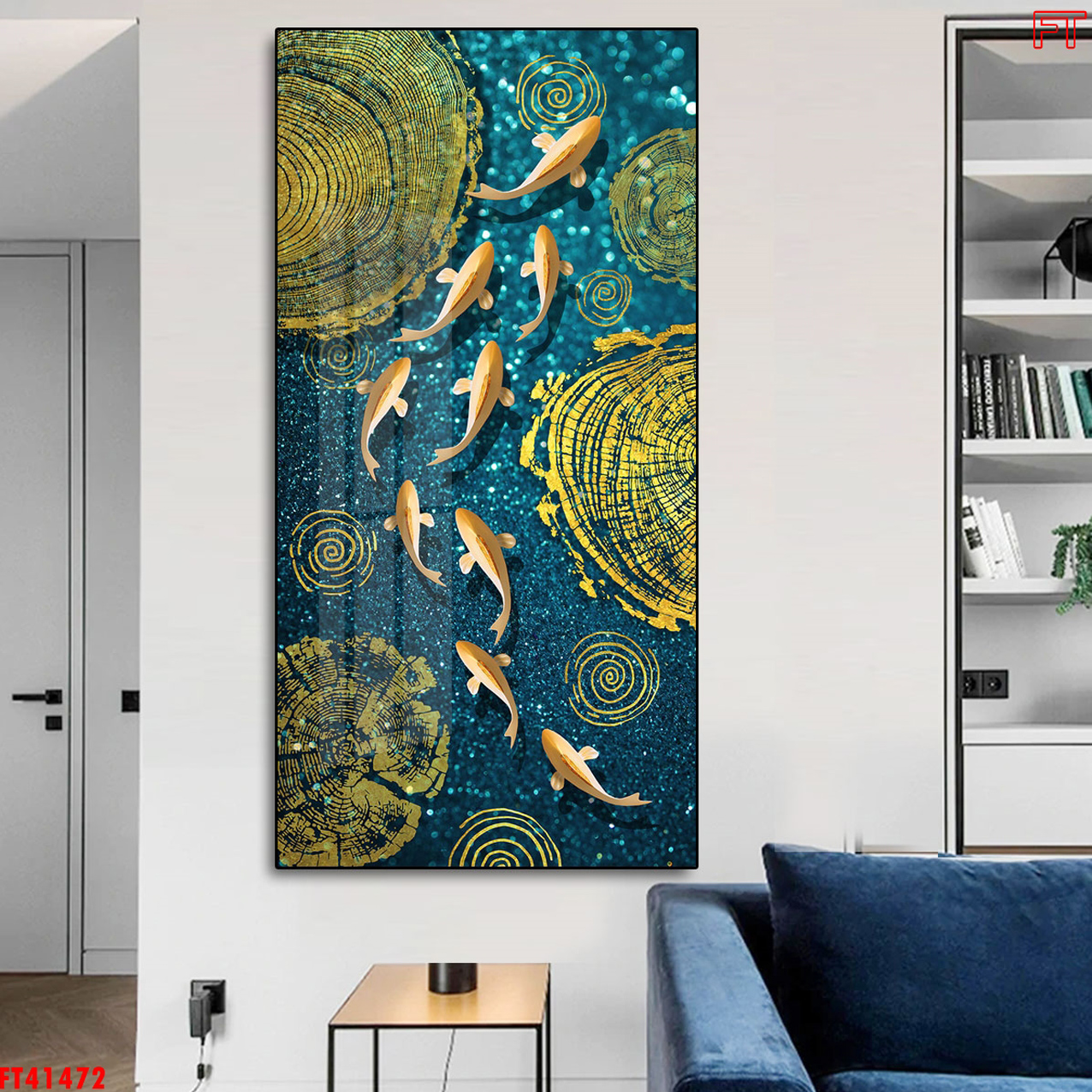 Tranh Canvas Treo Tường Hiện Đại - Tranh 9 Con Cá Bơi Lội Phong Thủy
