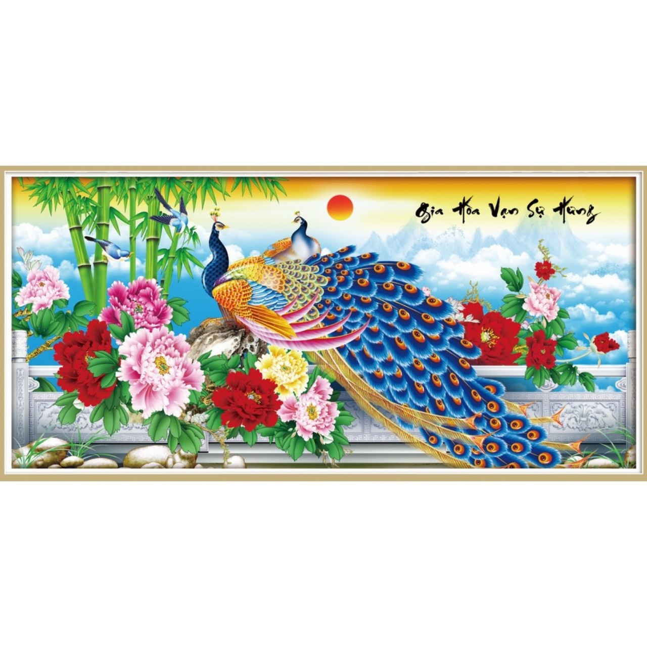 TRANH THÊU CHỮ THẬP GIA HÒA VẠN SỰ HƯNG 100x51CM - TỰ THÊU
