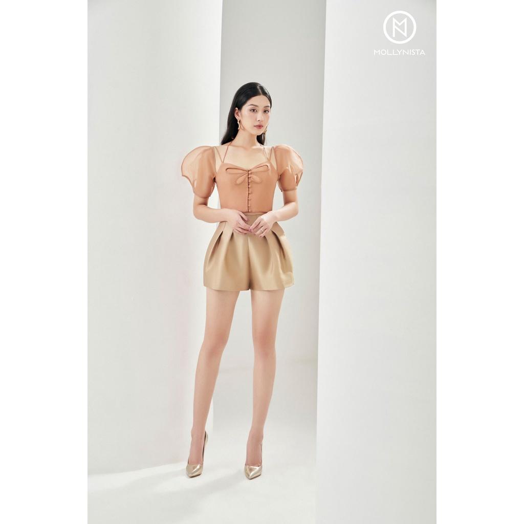 MOLLYNISTA - Áo kiểu Merisa von tơ nhũ croptop khoét cánh hoa quyến rũ nữ tính thiết kế cao cấp đi chơi đi tiệc gợi cảm