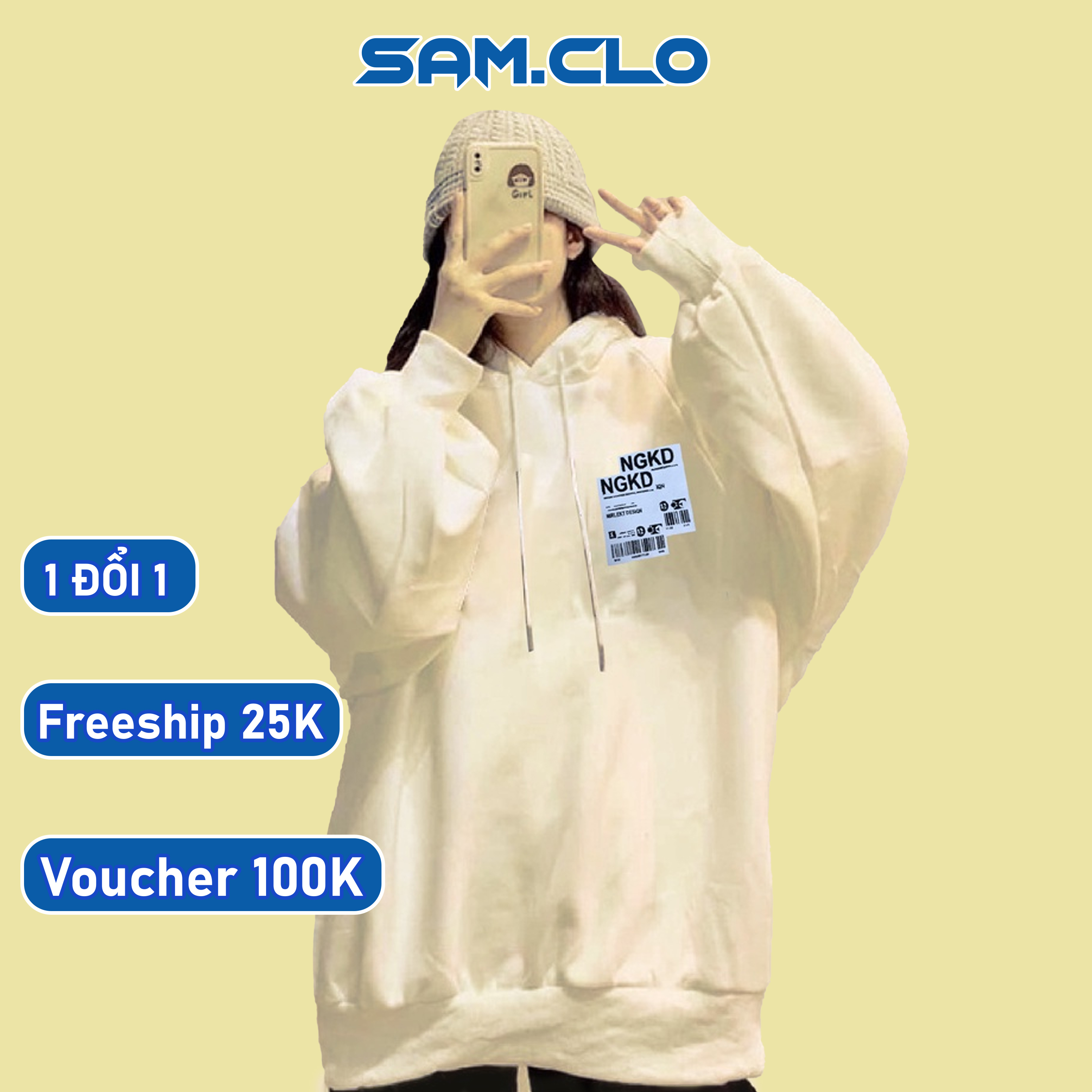 ÁO KHOÁC NỈ nữ SAM CLO freesize hoodie chui có mũ tay dài thu đông dáng unisex in hình TEM BILL NGKD