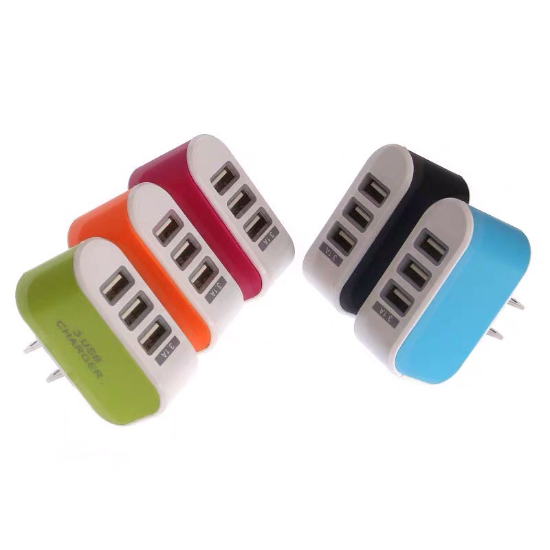 Ổ cắm sạc điện thoại, Ổ cắm sạc 3 cổng USB tiện lợi - chất liệu nhựa ABS - củ sạc có đèn cực đẹp - OCS