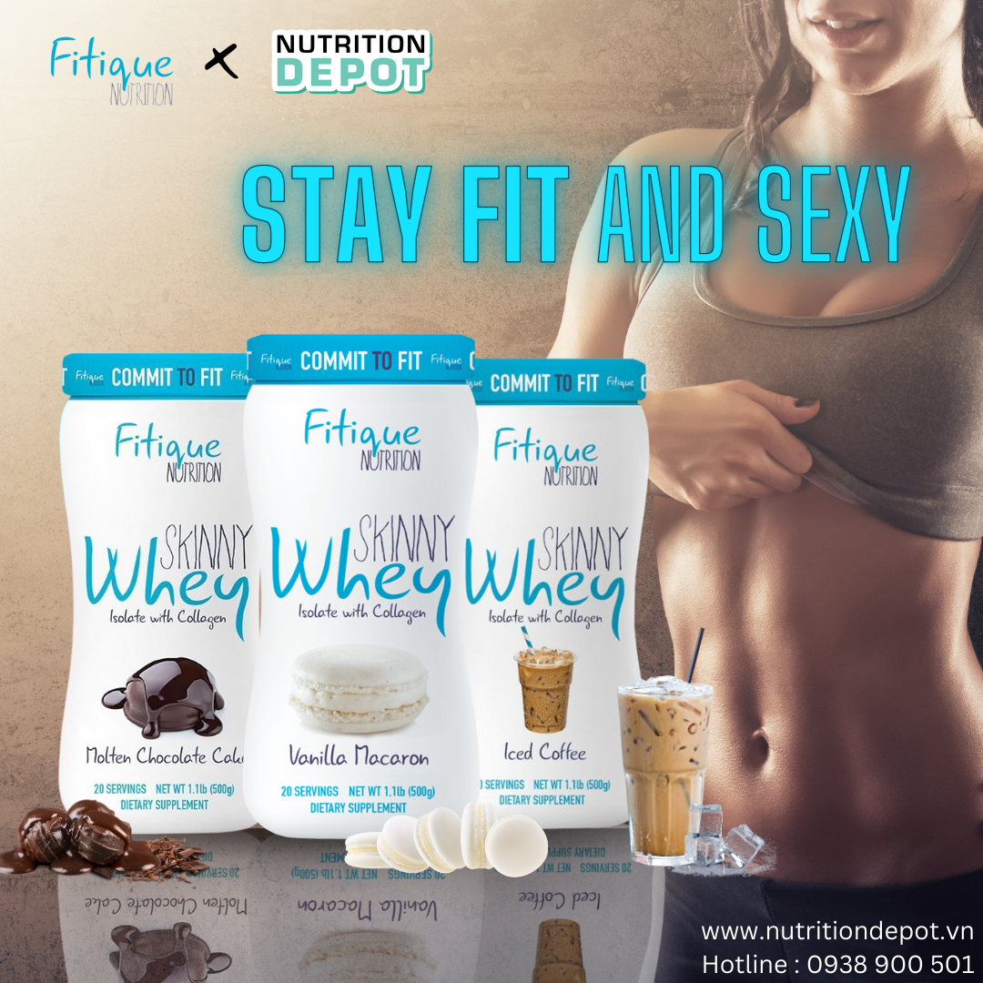 Sữa tăng cơ giảm mỡ chứa Collagen dành cho Nữ Skinny Whey Isolate Fitique Nutrition hũ 500g vị Vanilla Macaron - Nutrition Depot