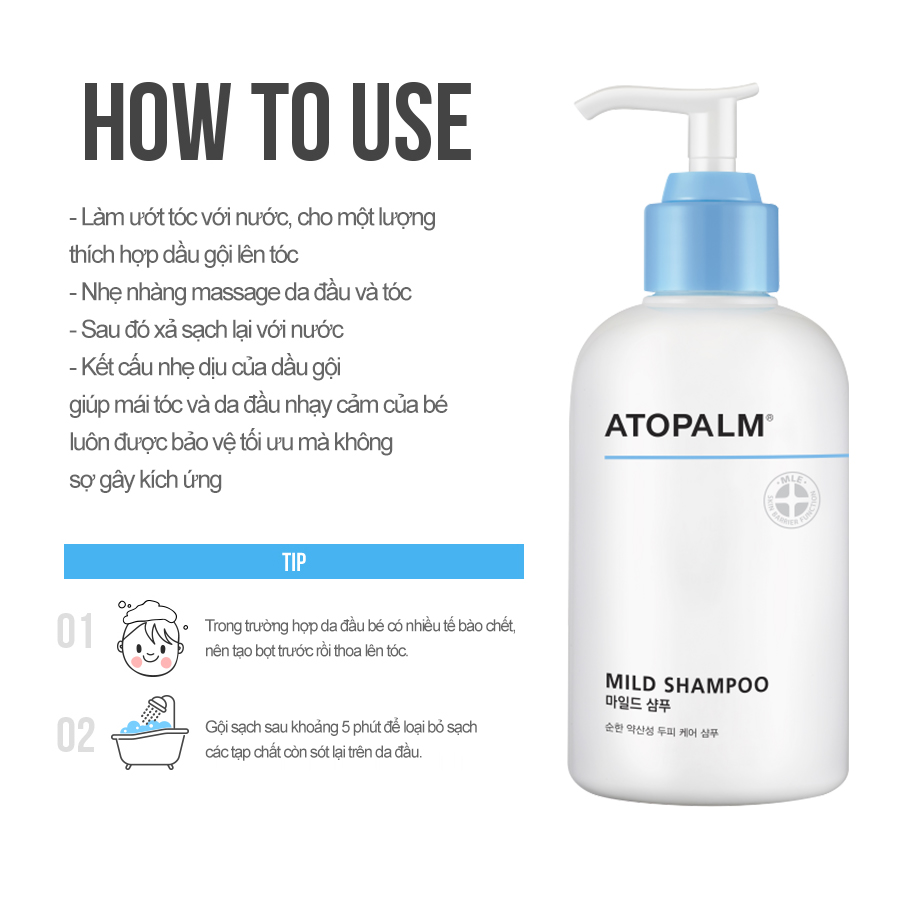 Dầu gội đầu cho bé Atopalm Mild Shampoo