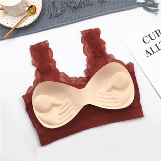 Áo Lót Nữ, Áo Bra Cotton Gân Tăm Phối Ren tập Yoga Gym 215 có mút ngực