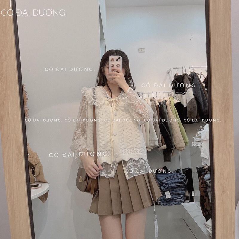 Set áo gile cúc kèm áo ren cổ bẻ
