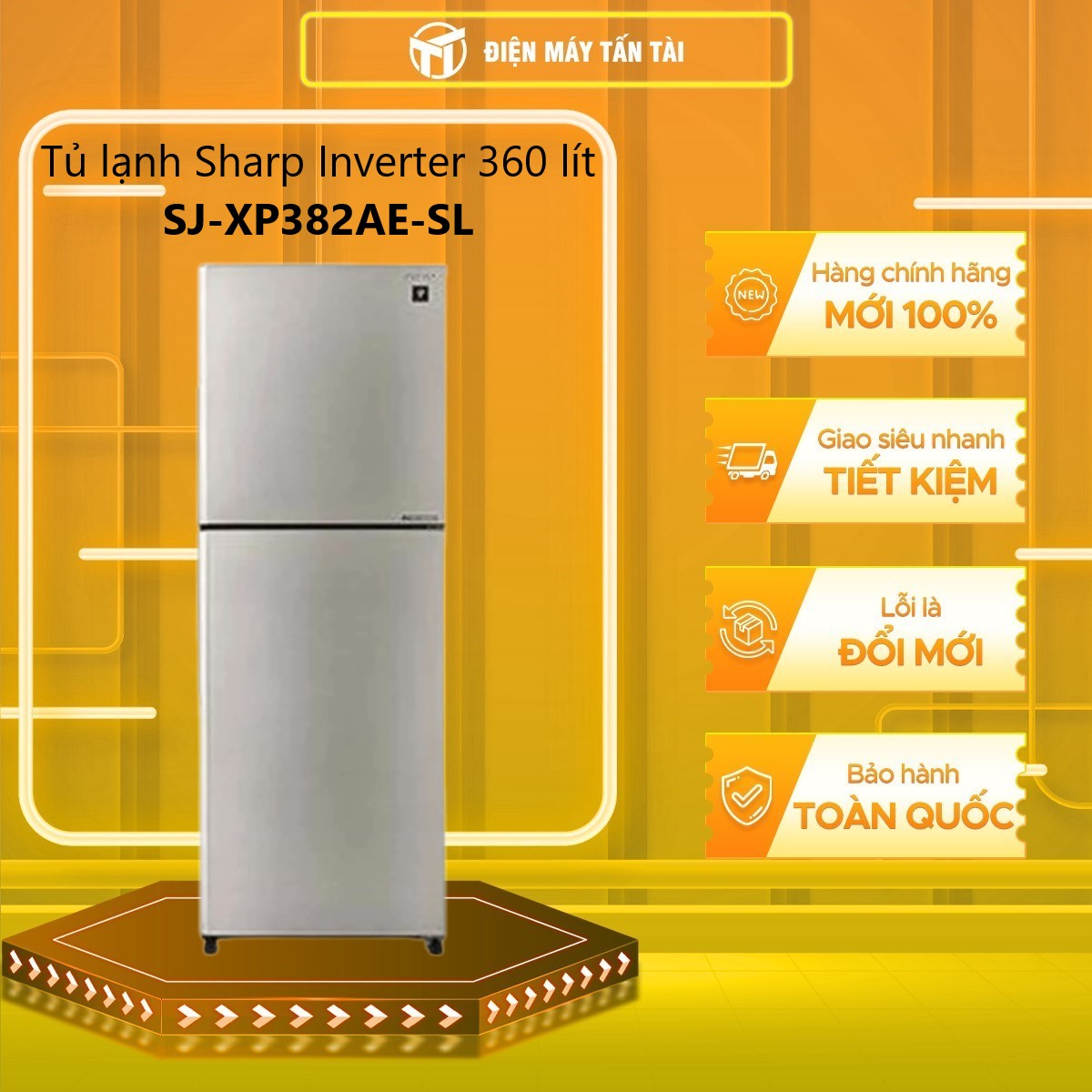 Tủ lạnh Sharp 360L SJ-XP382AE-SL Inverter - Hàng Chính Hãng (Chỉ giao HCM)