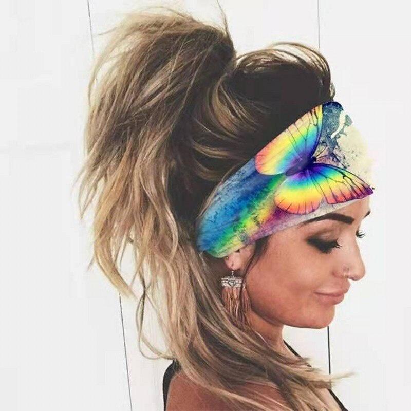 Tie-dye Women Girl Headband Sport Elastic Hair Bands Summer Bohemian Hair Band Printed Headband Sports Elastic Yoga Bandana Band